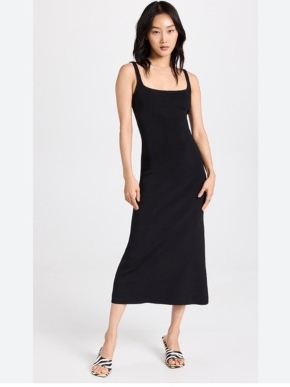 STAUD Black Square-Neck Midi Slip Dress Size L Paityn